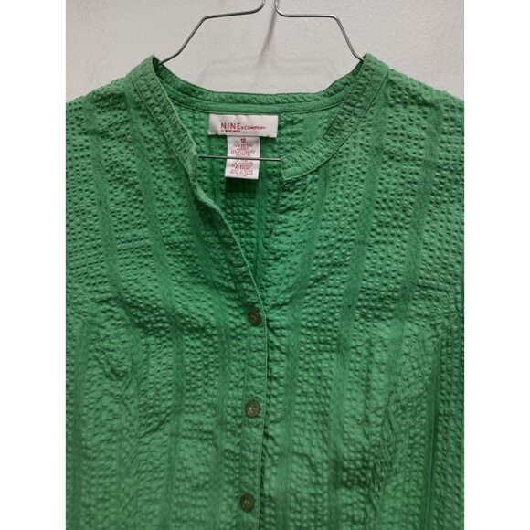 VTG Nine & Company Womens Top Size 12 Green Textured Tie Back 3/4 Sleeve Preppy - Picture 3 of 10